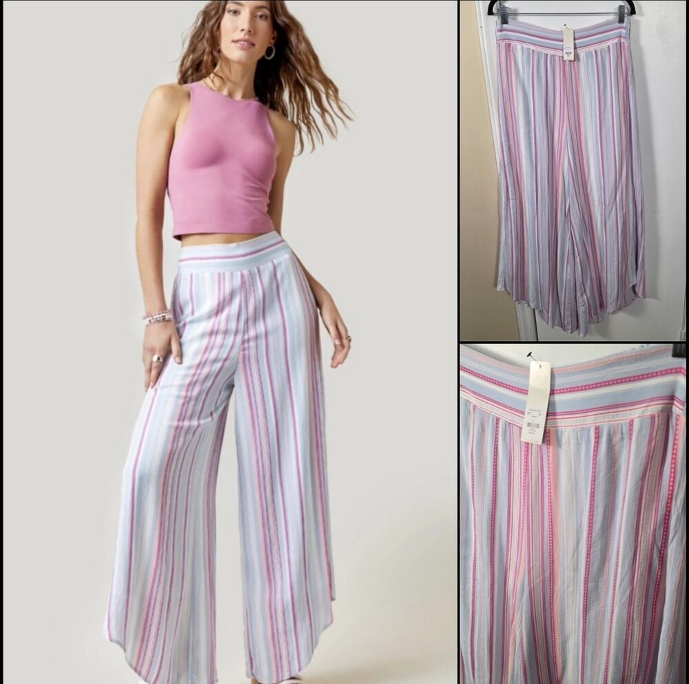 Francescas Callie Asymmetrical Striped Pants Wide Leg Size L Beach Flowy NWT
